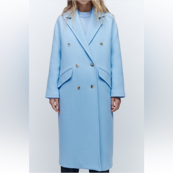 NWT ZARA MANTECO NEW SKY BLUE OVERSIZED WOOL COAT L - Picture 2 of 16